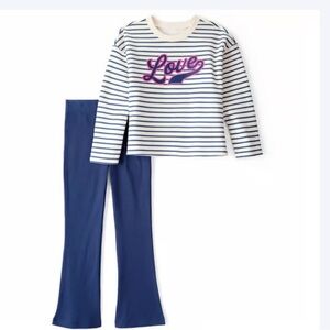 Carter's Navy Striped Shirt with Love Print with Flare Leggings